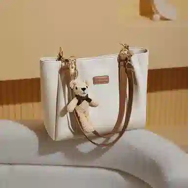 红蜻蜓 学院风撞色 小众高级感百搭实用上学通勤 牛皮 手提包单肩包 常规 女款 米白色