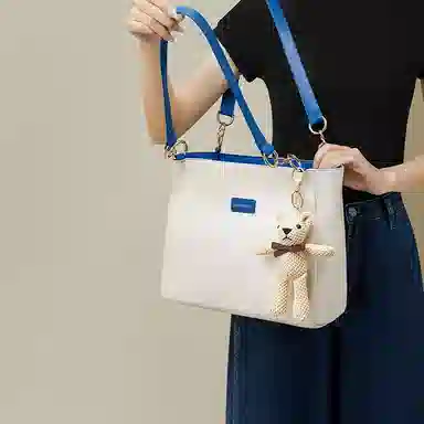 红蜻蜓 学院风撞色 小众高级感百搭实用上学通勤 牛皮 手提包单肩包 常规 女款 米白色