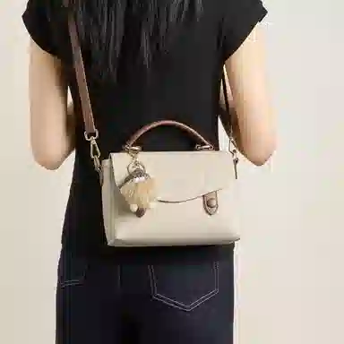 红蜻蜓 高颜值小香风经典上班通勤小众高级感质感 牛皮 单肩手提包 女款 米白色