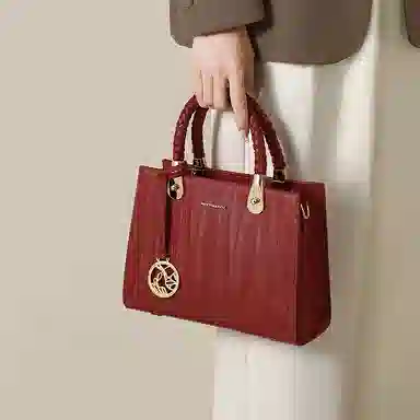 红蜻蜓 高级感气质通勤百搭款 牛皮 手提包斜挎包 女款 蓝色/黑色