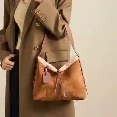 红蜻蜓 秋冬时尚潮流百搭通勤腋下托特包 合成革拼织物 单肩包 常规 女款 金棕色