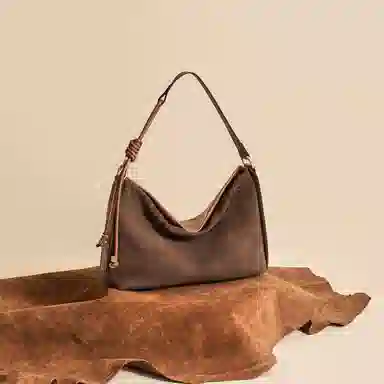 红蜻蜓 复古时尚腋下包两面用托特包高级感百搭 牛皮 单肩包 女款 棕色/橄榄绿色