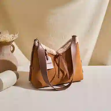 红蜻蜓 秋冬时尚潮流百搭通勤腋下托特包 合成革拼织物 单肩包 常规 女款 金棕色