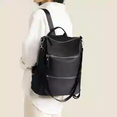 红蜻蜓 轻便旅行可装笔记本大容量多功能 织物 书包双肩包 常规 男女同款情侣款 黑色/咖啡色