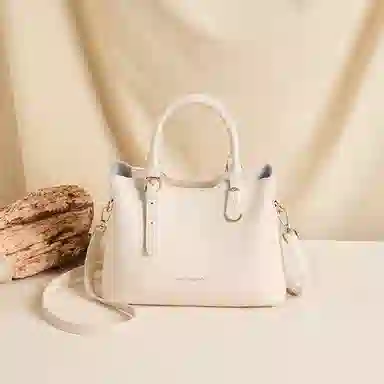 红蜻蜓 礼盒装高级感优雅气质丝巾潮流时尚百搭简约休闲实用通勤单肩包周年生日托特包 牛剖层皮革 手提包 常规 女款 黑色/米白色