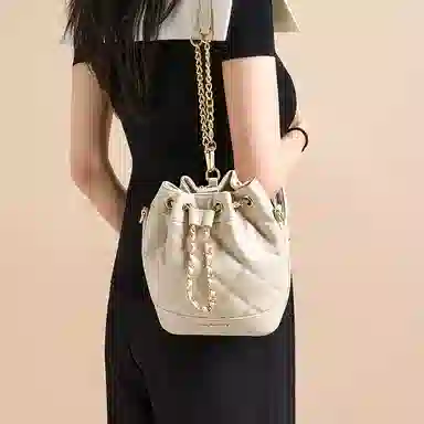 红蜻蜓 小香风链条包高级感百搭精致时尚手提斜挎包双肩包 合成革 单肩包 女款 米白色/黑色