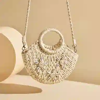 红蜻蜓 时尚复古百搭度假慵懒风简约 织物 手提包 女款 杏色/棕色