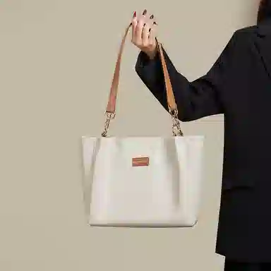 红蜻蜓 学院风撞色 小众高级感百搭实用上学通勤 牛皮 手提包单肩包 常规 女款 米白色