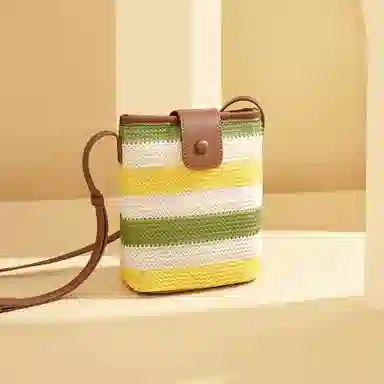 红蜻蜓 小众清新休闲出游度假撞色编织 织物拼合成革 编织小包 小号 女款 彩虹色