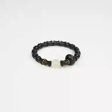 弹指木匠 夜光珠竹节 民族风复古 精致文玩佛珠单圈 黑檀木 木作手串 通用