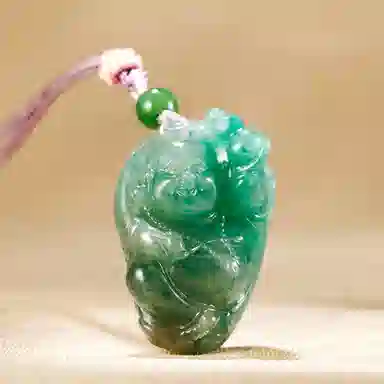 玉说 国潮白天蓝独玉弥勒佛 独山玉 项链 女款