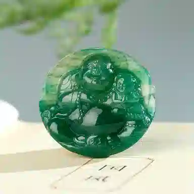 玉说 国潮大肚佛天蓝满绿大佛公 独山玉 吊坠 男女同款情侣款