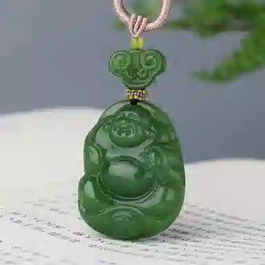 玉说 和田玉佛公 碧玉菠菜绿大肚弥勒佛 和田玉 和田玉吊坠 女款 碧玉