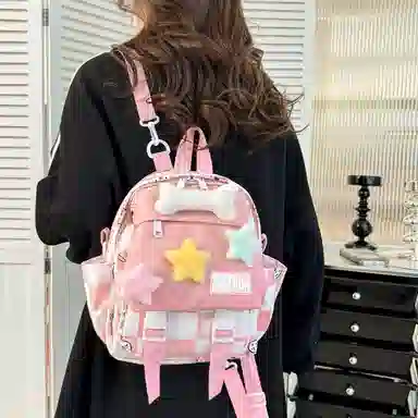 巴朗熊 拉链开合轻便 女款 双肩包 多色 尼龙