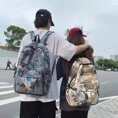 巴朗熊 大容量涂鸦休闲时尚大学生书包 尼龙 双肩包 男女同款情侣款 多色