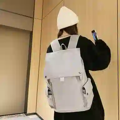 巴朗熊 纯色电脑双肩包学院风大学生尼龙翻盖书包高中生校园背包 男女同款情侣款 多色