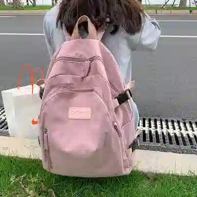 巴朗熊 大容量纯色书包简约大学生文艺风 双肩包 帆布 男女通用 多色