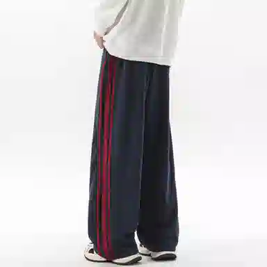 悍戈 美式复古潮牌高学院风宽松侧边条纹阔腿拖地百搭长裤休闲裤 男女同款