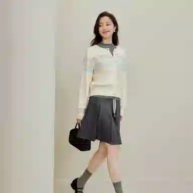 茵曼 温柔风条纹简约开衫外套毛衣 女款