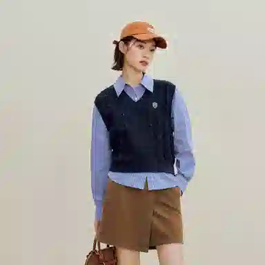 茵曼 绞花彩点复古无袖背心针织衫 女款