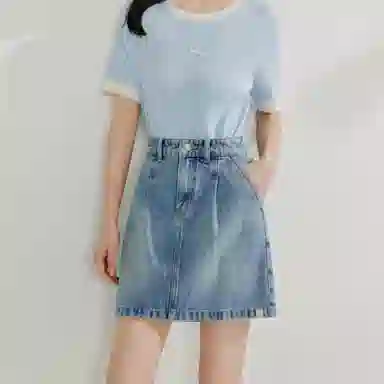 茵曼 时尚舒适百搭休闲短裙 女款 浅蓝