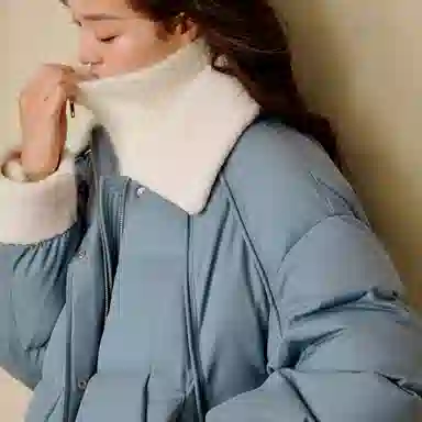 茵曼 撞色翻领宽松简约棉服 女款