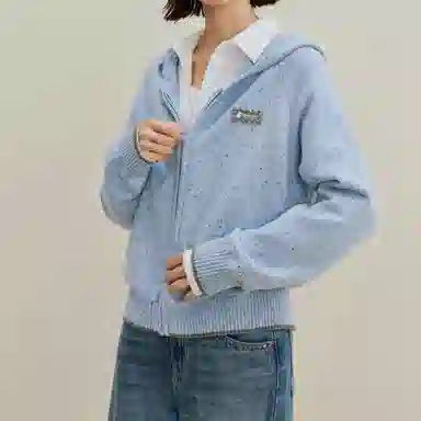 茵曼 休闲通勤宽松彩点连帽针织衫 女款