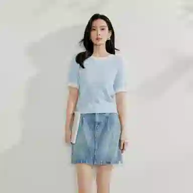 茵曼 时尚舒适百搭休闲短裙 女款 浅蓝