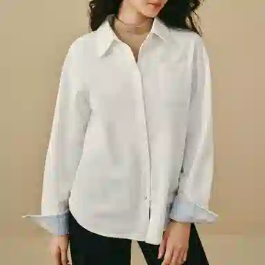 茵曼 条纹绣花袖口宽松落肩长袖衬衫 女款