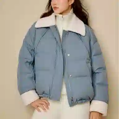 茵曼 撞色翻领宽松简约棉服 女款