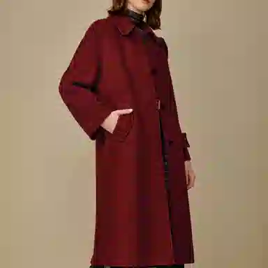 茵曼 小翻领长款毛呢外套大衣 女款