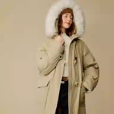 茵曼 连帽牛角扣中长款简约羽绒服 女款