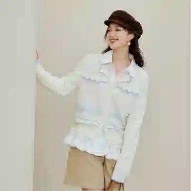 茵曼 撞色条纹镂空针织开衫长袖毛衣 女款