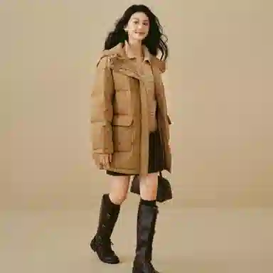 茵曼 时尚舒适纯色长袖中长款羽绒服 女款