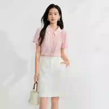 茵曼 翻领修身纯色短袖衬衫 女款