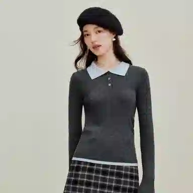 茵曼 简约翻领羊毛套头针织长袖毛衣 女款