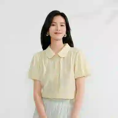 茵曼 翻领修身纯色短袖衬衫 女款