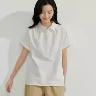 茵曼 简约通勤法式百搭宽松显瘦短袖衬衫 女款