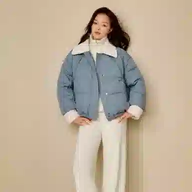 茵曼 撞色翻领宽松简约棉服 女款