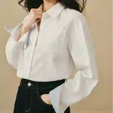 茵曼 条纹绣花袖口宽松落肩长袖衬衫 女款