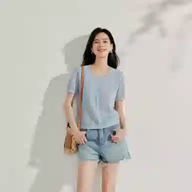 茵曼 镂空钩花老钱风短袖宽松针织衫 女款