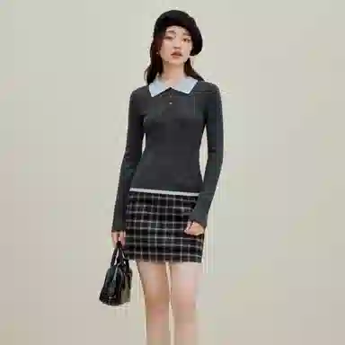 茵曼 简约翻领羊毛套头针织长袖毛衣 女款