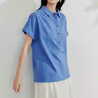 茵曼 简约通勤法式百搭宽松显瘦短袖衬衫 女款