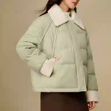 茵曼 撞色翻领宽松简约棉服 女款