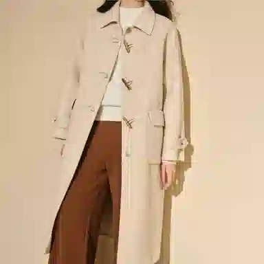 茵曼 羊驼毛蚕丝牛角扣长款双面呢大衣 女款