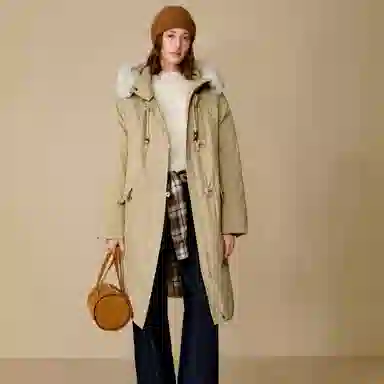 茵曼 连帽牛角扣中长款简约羽绒服 女款