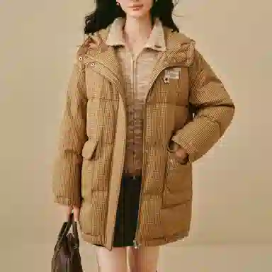 茵曼 时尚舒适纯色长袖中长款羽绒服 女款