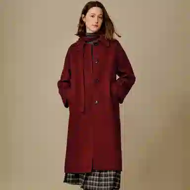 茵曼 小翻领长款毛呢外套大衣 女款