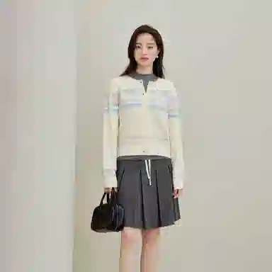 茵曼 温柔风条纹简约开衫外套毛衣 女款