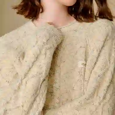 茵曼 复古杂色绞花圆领宽松针织衫 女款